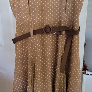 Calvin Klein Tan Polka Dot Dress With Belt New With Tags Size 16